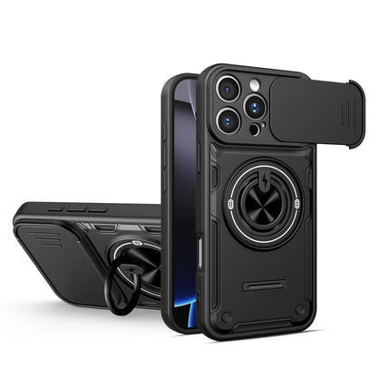 For iPhone 16 Pro Max Multifunctional Sliding Camshield Ring Holder Phone Case - Black - EDA009712304C