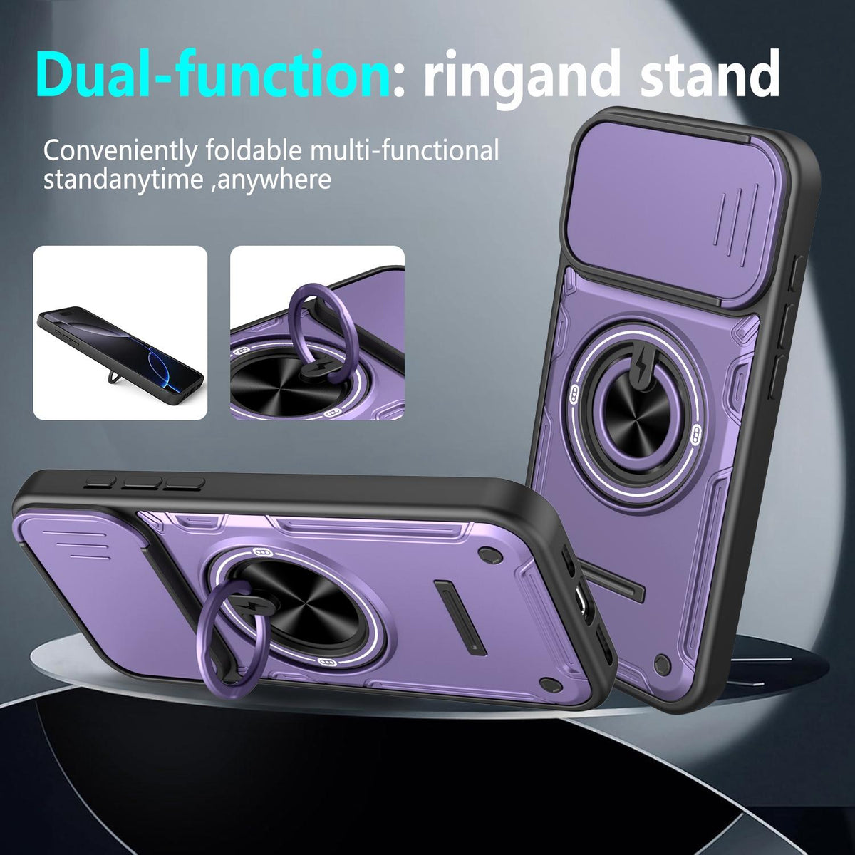 For iPhone 16 Pro Max Multifunctional Sliding Camshield Ring Holder Phone Case - Black - EDA009712304C