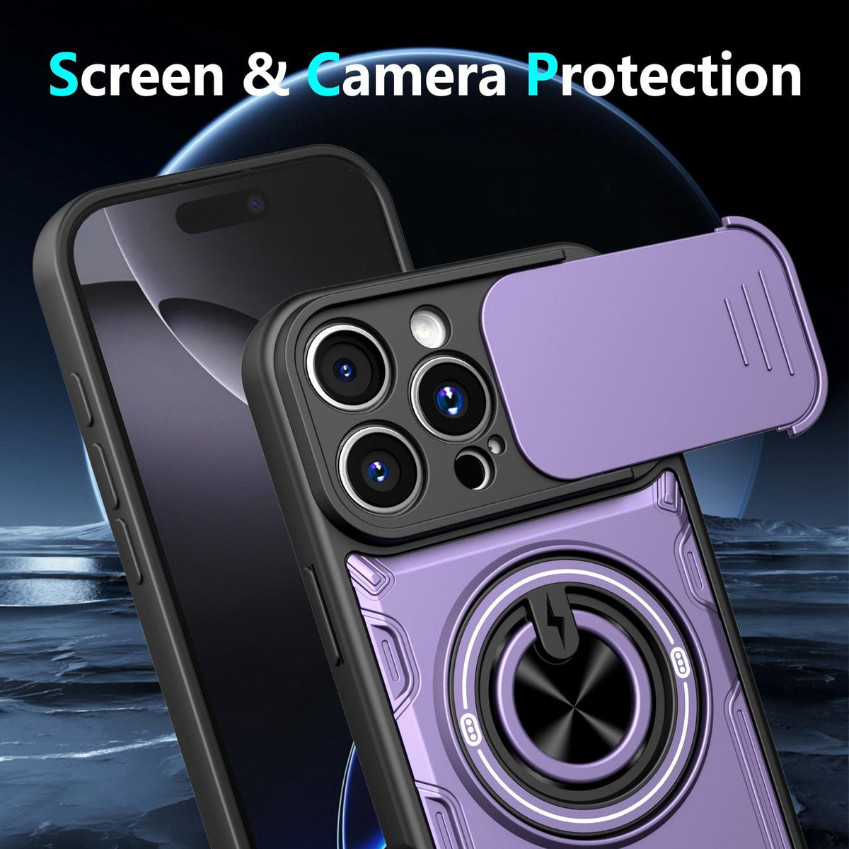 For iPhone 16 Pro Max Multifunctional Sliding Camshield Ring Holder Phone Case - Red - EDA009712304D