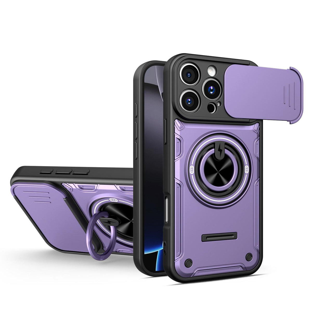For iPhone 16 Pro Max Multifunctional Sliding Camshield Ring Holder Phone Case - Purple - EDA009712304E