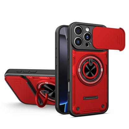 For iPhone 16 Pro Multifunctional Sliding Camshield Ring Holder Phone Case - Red - EDA009712305D