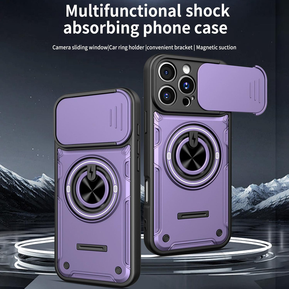 For iPhone 16 Pro Multifunctional Sliding Camshield Ring Holder Phone Case - Red - EDA009712305D