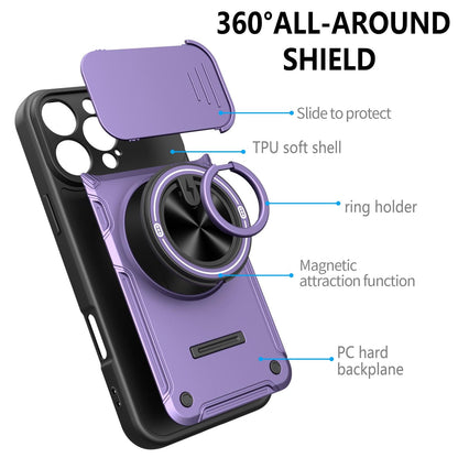 For iPhone 16 Pro Multifunctional Sliding Camshield Ring Holder Phone Case - Red - EDA009712305D