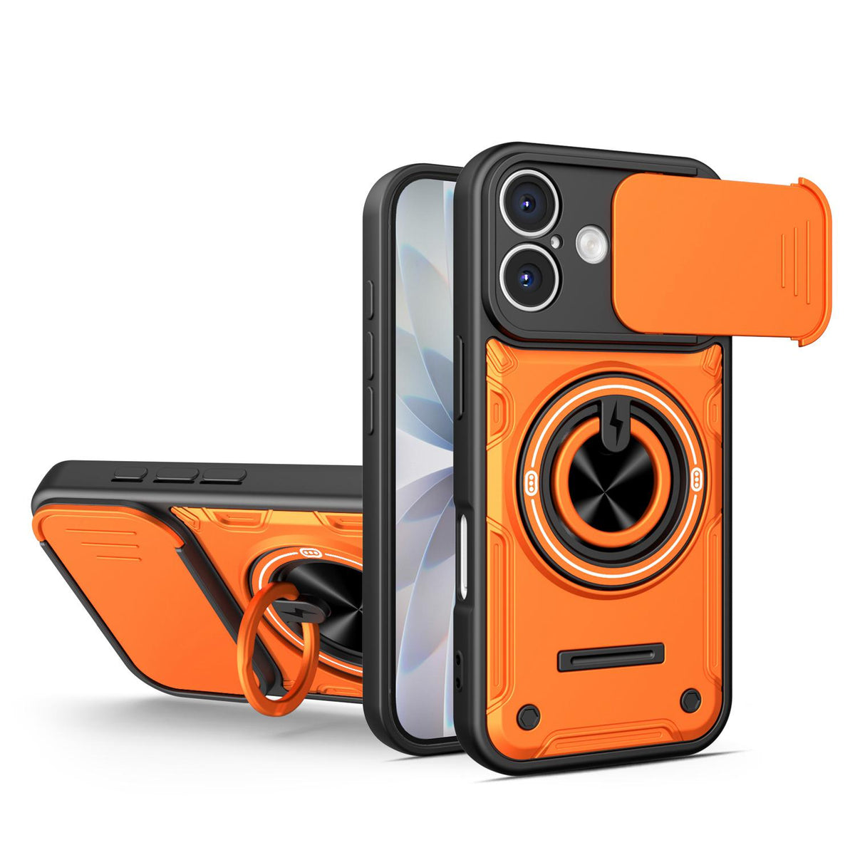 For iPhone 16 Multifunctional Sliding Camshield Ring Holder Phone Case - Orange - EDA009712306A