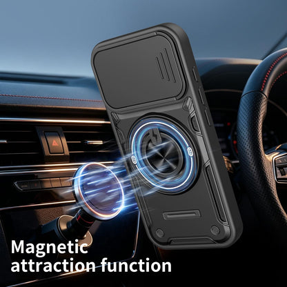 For iPhone 16 Multifunctional Sliding Camshield Ring Holder Phone Case - Orange - EDA009712306A