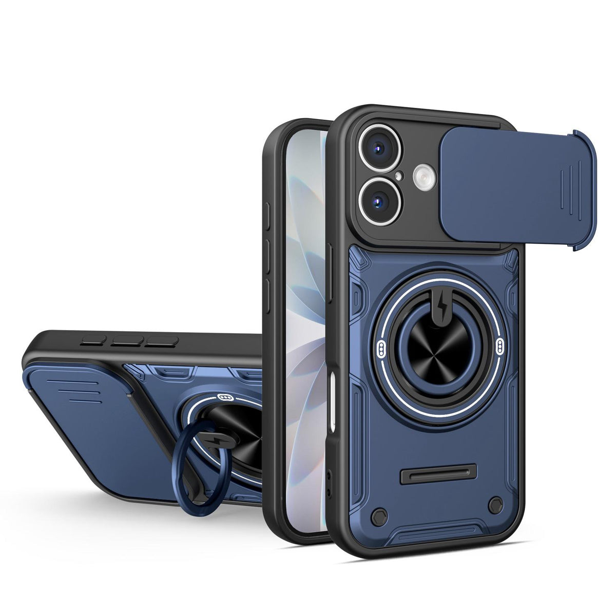 For iPhone 16 Multifunctional Sliding Camshield Ring Holder Phone Case - Blue - EDA009712306B
