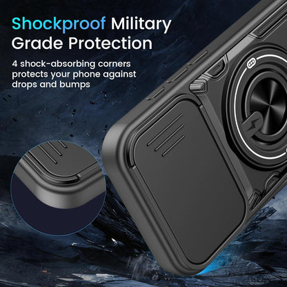 For iPhone 16 Multifunctional Sliding Camshield Ring Holder Phone Case - Blue - EDA009712306B
