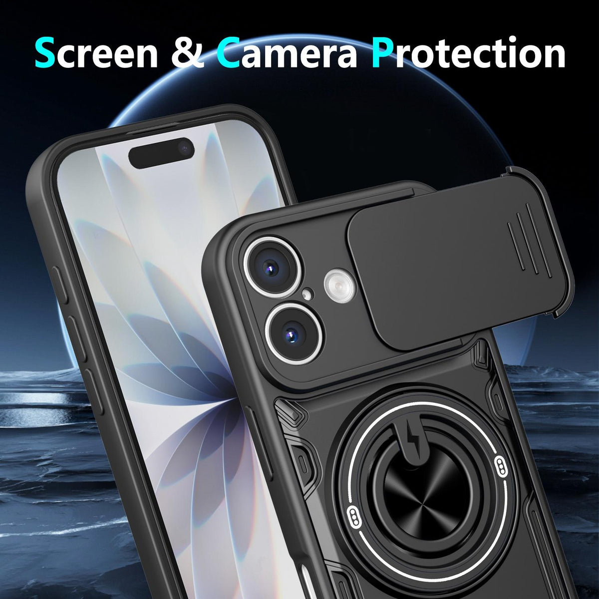 For iPhone 16 Multifunctional Sliding Camshield Ring Holder Phone Case - Red - EDA009712306D