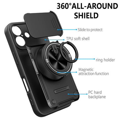 For iPhone 16 Multifunctional Sliding Camshield Ring Holder Phone Case - Red - EDA009712306D