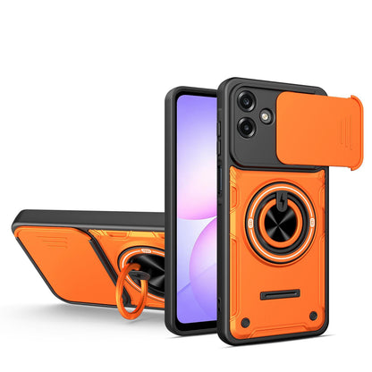 For Galaxy A07 4G Multifunctional Sliding Camshield Ring Holder Phone Case - Orange - EDA009712401A