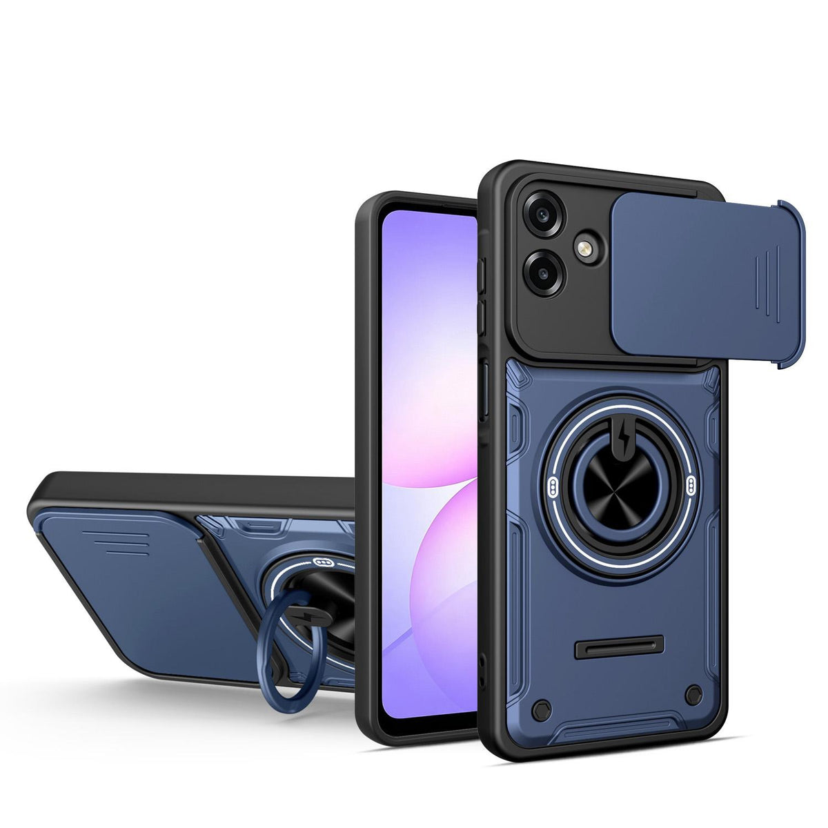 For Galaxy A07 4G Multifunctional Sliding Camshield Ring Holder Phone Case - Blue - EDA009712401B