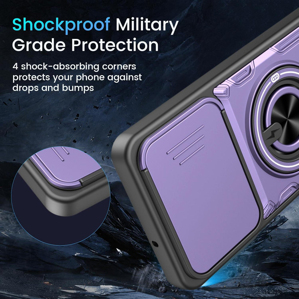 For Galaxy A07 4G Multifunctional Sliding Camshield Ring Holder Phone Case - Blue - EDA009712401B