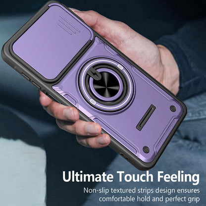 For Galaxy A07 4G Multifunctional Sliding Camshield Ring Holder Phone Case - Blue - EDA009712401B