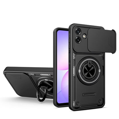 For Galaxy A07 4G Multifunctional Sliding Camshield Ring Holder Phone Case - Black - EDA009712401C