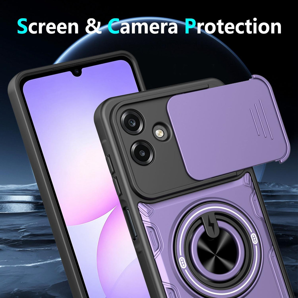 For Galaxy A07 4G Multifunctional Sliding Camshield Ring Holder Phone Case - Black - EDA009712401C