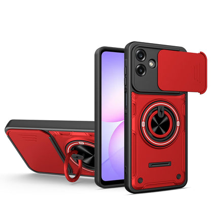 For Galaxy A07 4G Multifunctional Sliding Camshield Ring Holder Phone Case - Red - EDA009712401D