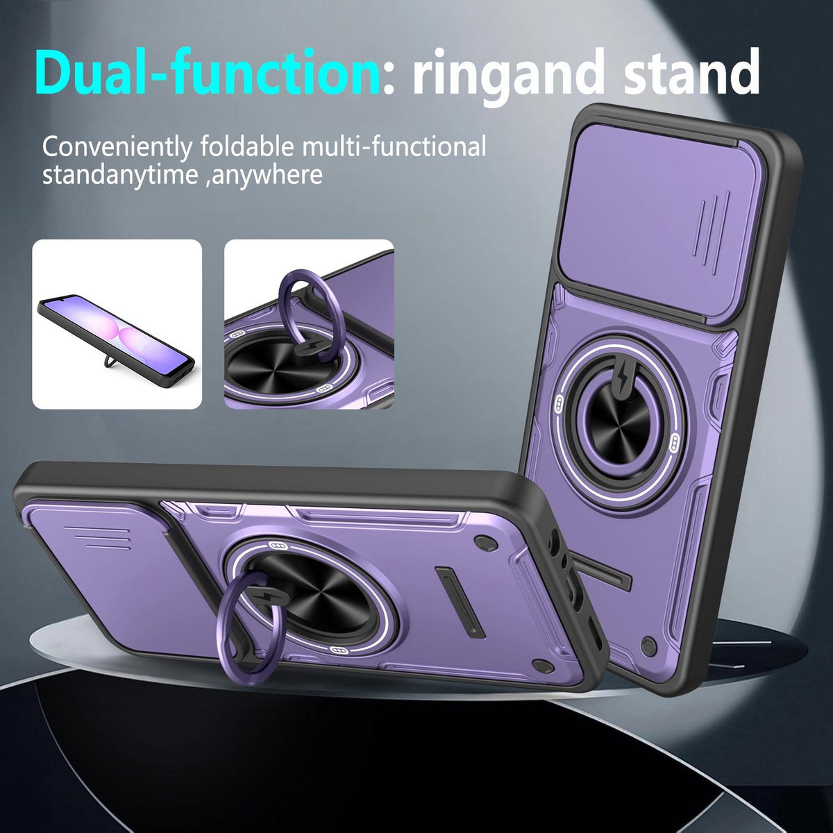 For Galaxy A07 4G Multifunctional Sliding Camshield Ring Holder Phone Case - Red - EDA009712401D