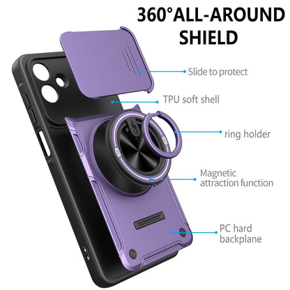 For Galaxy A07 4G Multifunctional Sliding Camshield Ring Holder Phone Case - Red - EDA009712401D