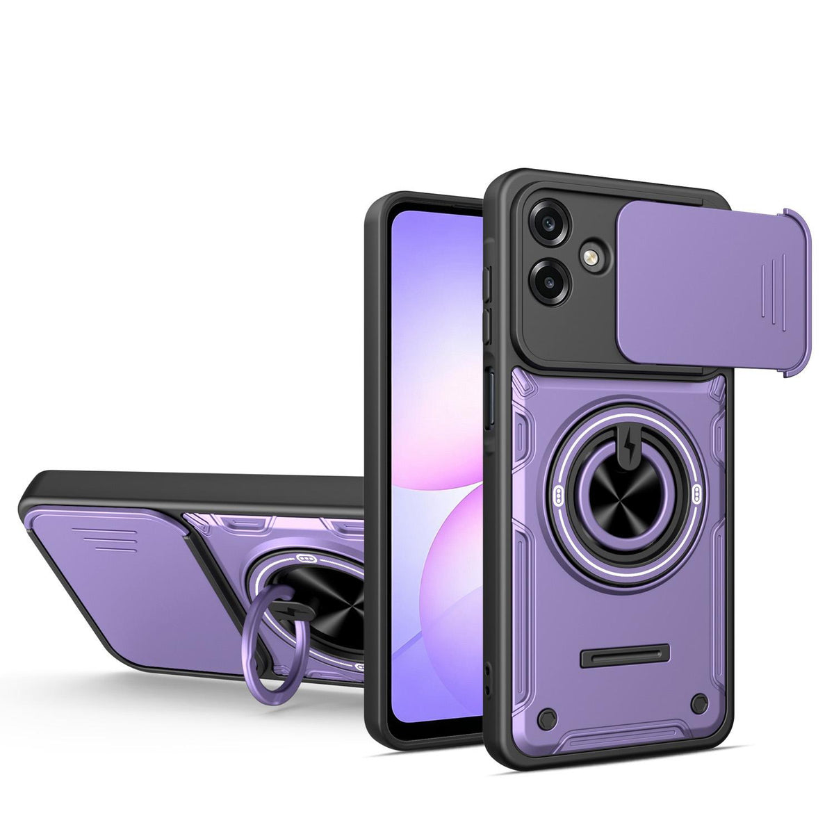 For Galaxy A07 4G Multifunctional Sliding Camshield Ring Holder Phone Case - Purple - EDA009712401E