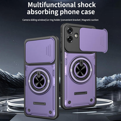 For Galaxy A07 4G Multifunctional Sliding Camshield Ring Holder Phone Case - Purple - EDA009712401E