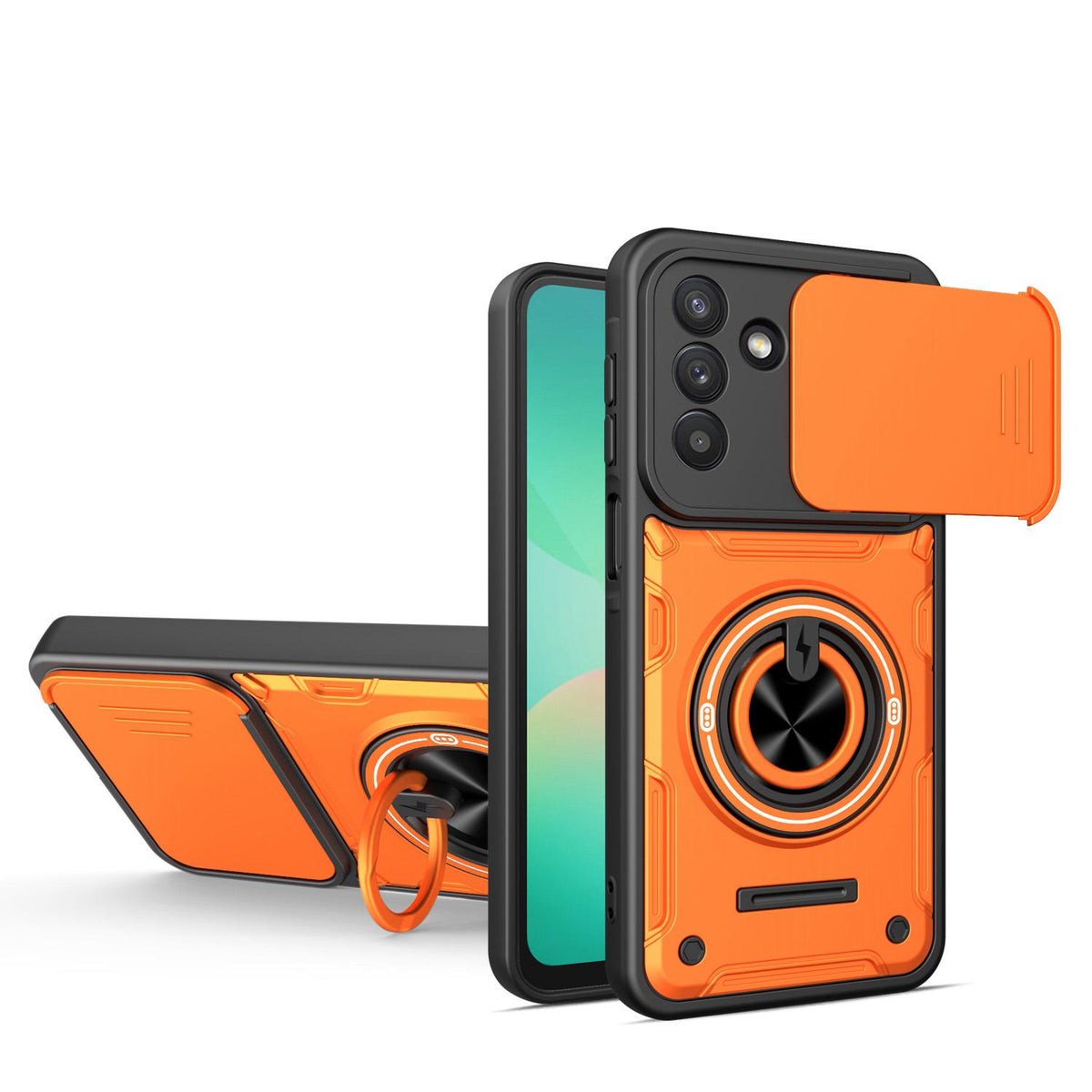 For Galaxy A57 5G Multifunctional Sliding Camshield Ring Holder Phone Case - Orange - EDA009712403A