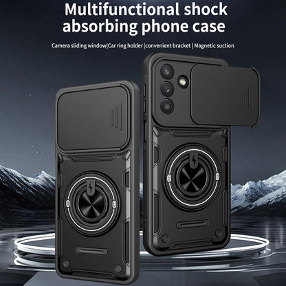 For Galaxy A57 5G Multifunctional Sliding Camshield Ring Holder Phone Case - Blue - EDA009712403B
