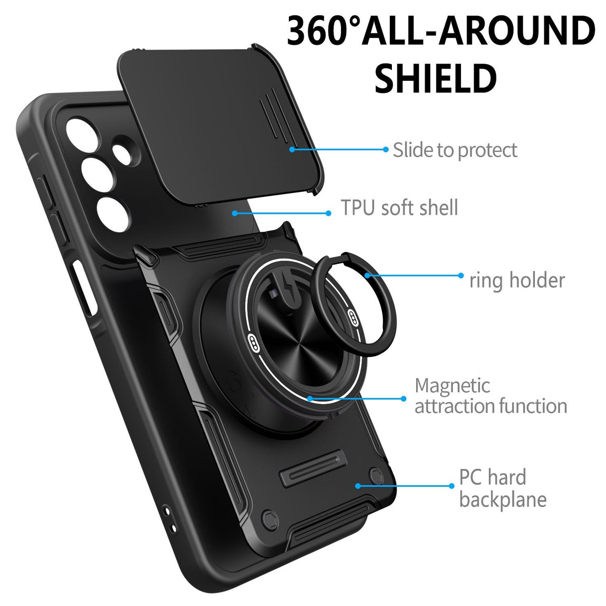 For Galaxy A57 5G Multifunctional Sliding Camshield Ring Holder Phone Case - Black - EDA009712403C