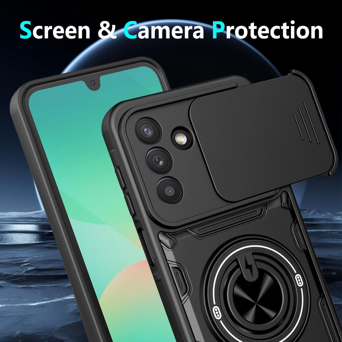 For Galaxy A36 5G Multifunctional Sliding Camshield Ring Holder Phone Case - Black - EDA009712405C