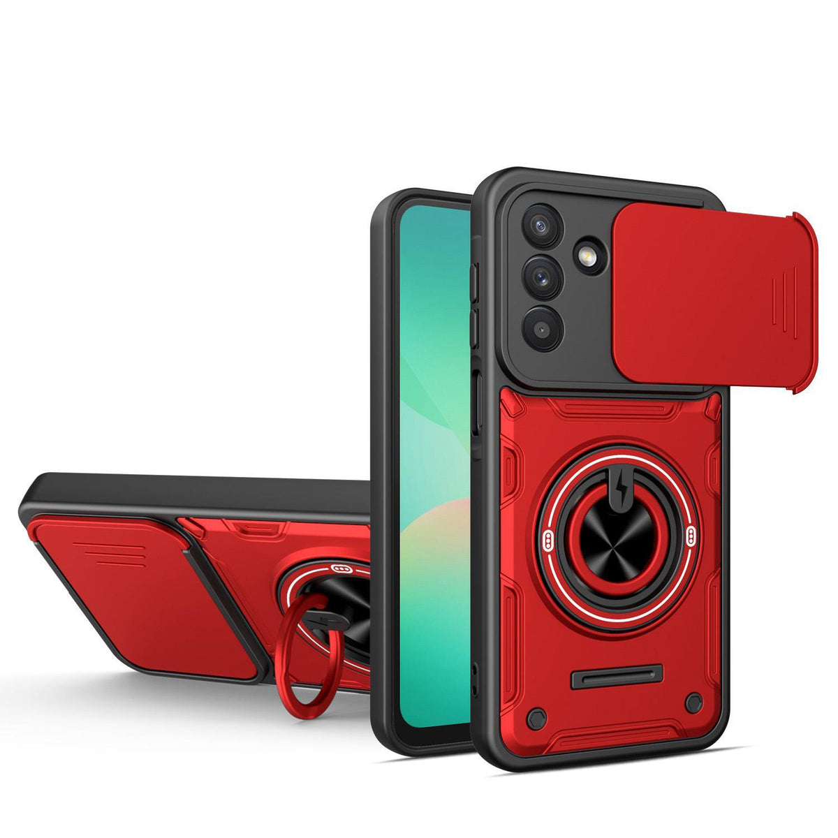For Galaxy A27 5G Multifunctional Sliding Camshield Ring Holder Phone Case - Red - EDA009712407D