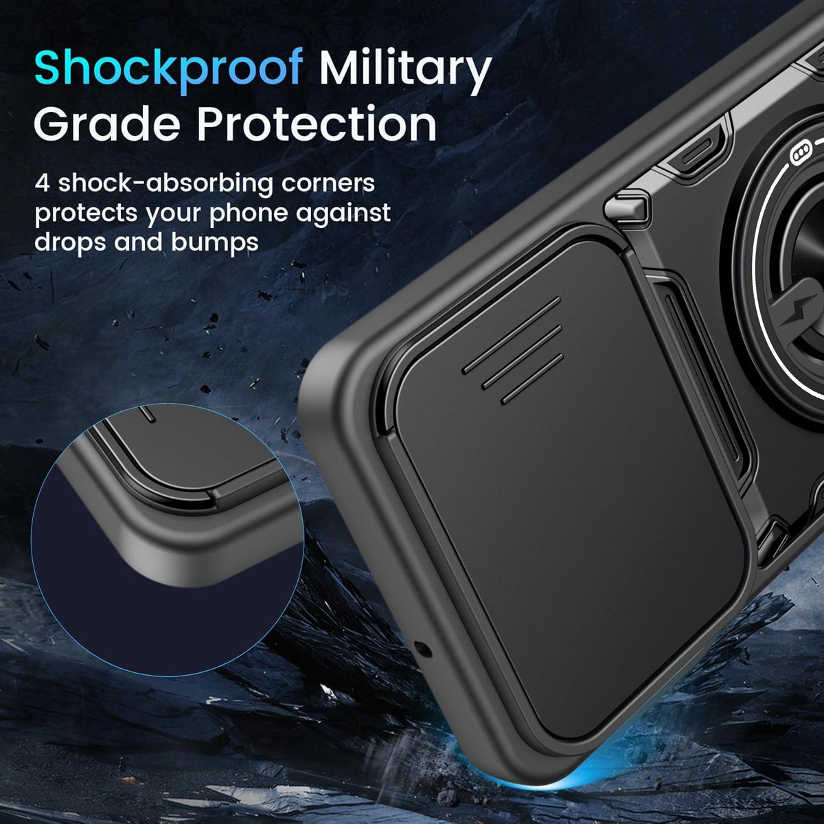 For Galaxy S26+ 5G Multifunctional Sliding Camshield Ring Holder Phone Case - Blue - EDA009712502B