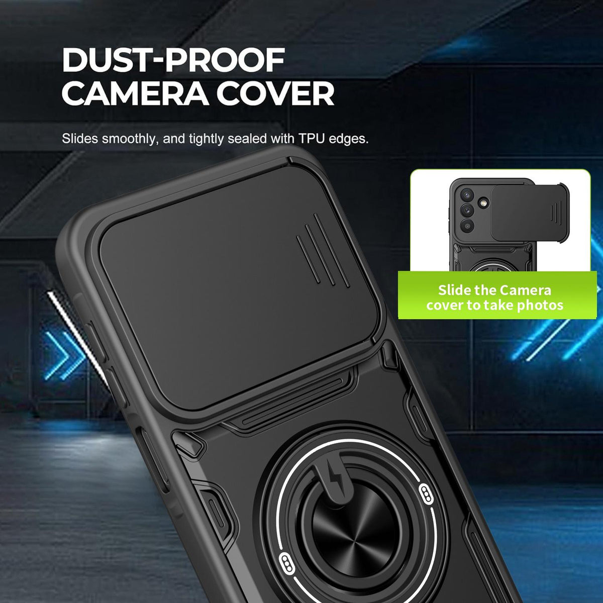 For Galaxy S26+ 5G Multifunctional Sliding Camshield Ring Holder Phone Case - Black - EDA009712502C