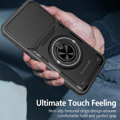 For Galaxy S26+ 5G Multifunctional Sliding Camshield Ring Holder Phone Case - Black - EDA009712502C