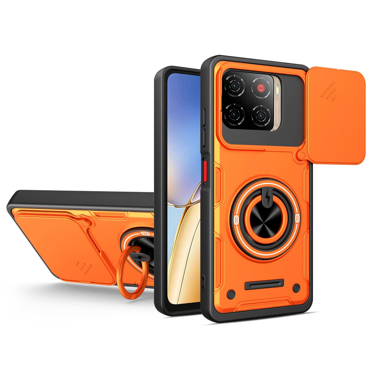 For ZTE Blade A56 4G Multifunctional Sliding Camshield Ring Holder Phone Case - Orange - EDA009712602A