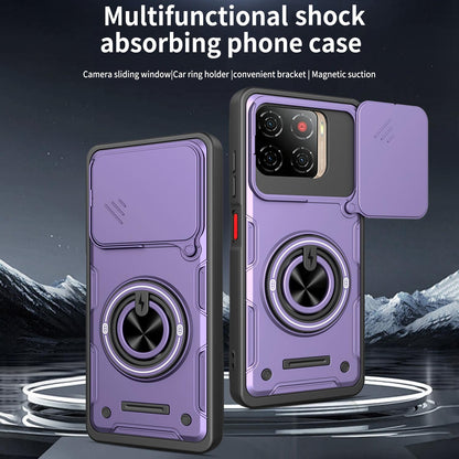 For ZTE Blade A56 4G Multifunctional Sliding Camshield Ring Holder Phone Case - Orange - EDA009712602A