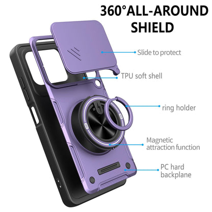 For ZTE Blade A56 4G Multifunctional Sliding Camshield Ring Holder Phone Case - Orange - EDA009712602A