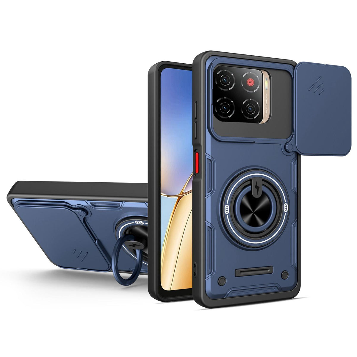 For ZTE Blade A56 4G Multifunctional Sliding Camshield Ring Holder Phone Case - Blue - EDA009712602B