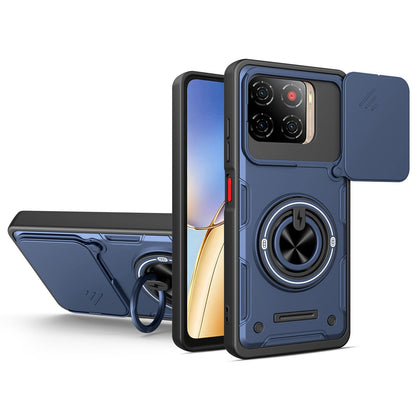 For ZTE Blade A56 4G Multifunctional Sliding Camshield Ring Holder Phone Case - Blue - EDA009712602B