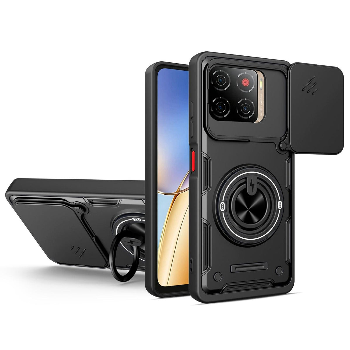 For ZTE Blade A56 4G Multifunctional Sliding Camshield Ring Holder Phone Case - Black - EDA009712602C