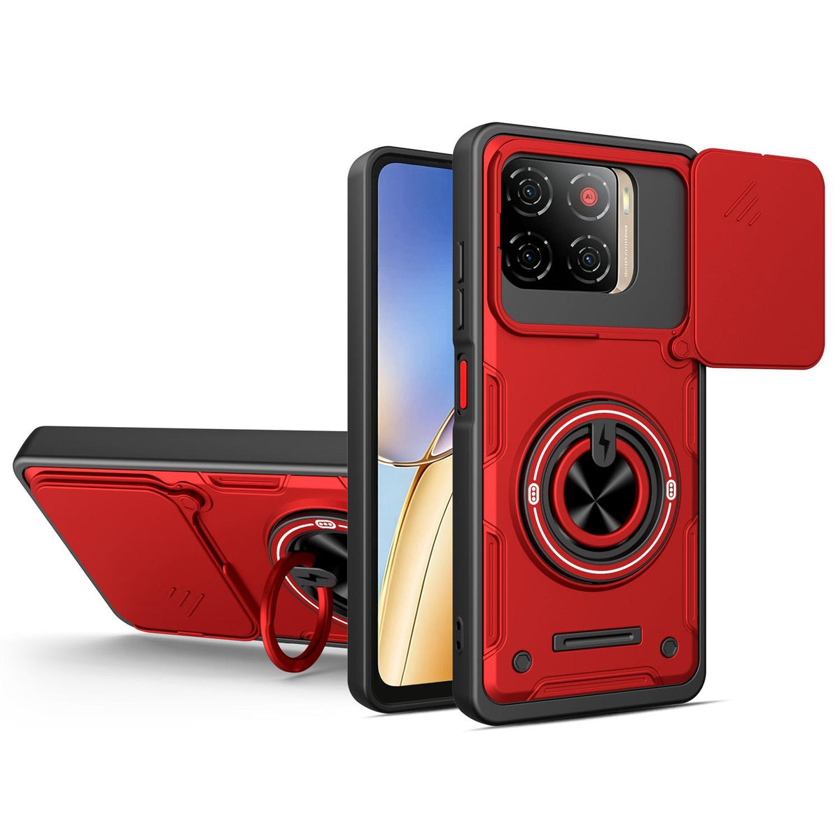 For ZTE Blade A56 4G Multifunctional Sliding Camshield Ring Holder Phone Case - Red - EDA009712602D