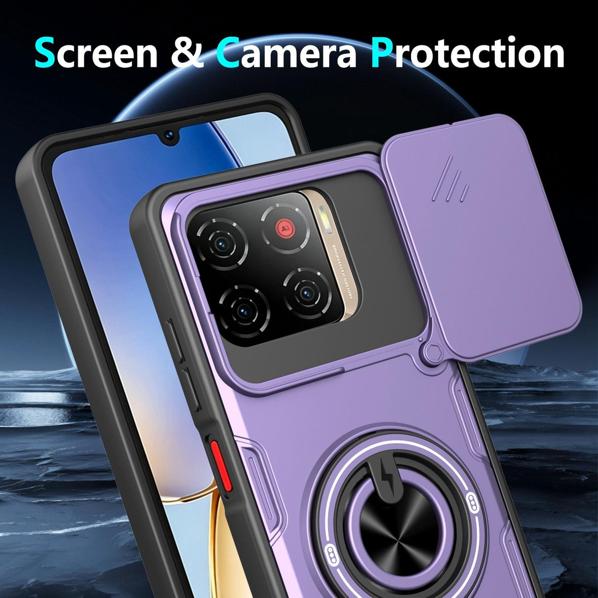 For ZTE Blade A56 4G Multifunctional Sliding Camshield Ring Holder Phone Case - Red - EDA009712602D