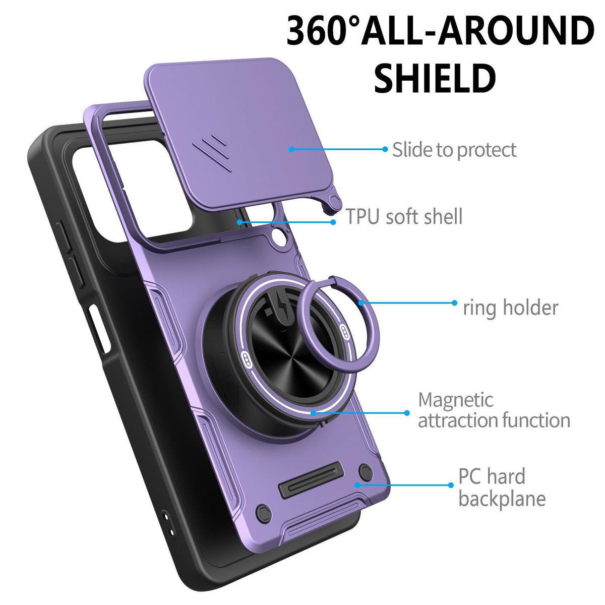 For ZTE Blade A56 4G Multifunctional Sliding Camshield Ring Holder Phone Case - Red - EDA009712602D