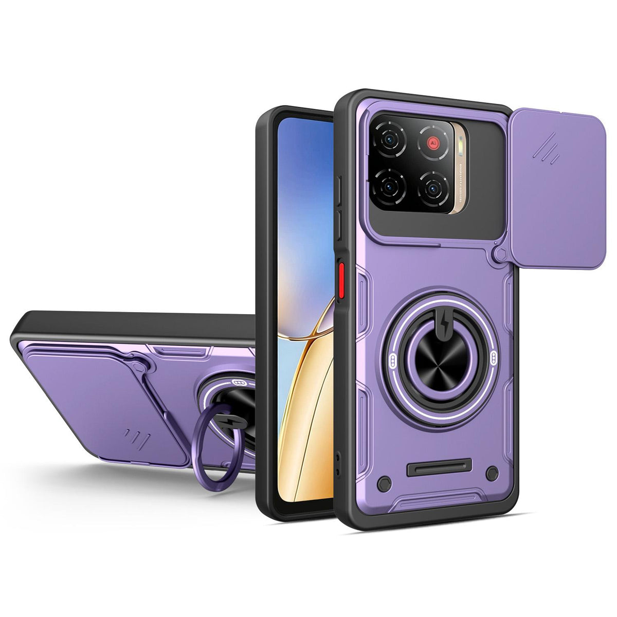 For ZTE Blade A56 4G Multifunctional Sliding Camshield Ring Holder Phone Case - Purple - EDA009712602E