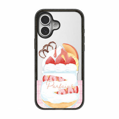 For iPhone 16 Plus Matcha Latte Cake Pattern Acrylic TPU Phone Case - Strawberry Parfait Cup - EDA009712807D