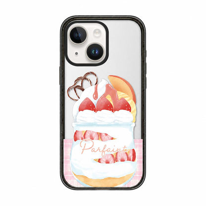 For iPhone 15 Plus Matcha Latte Cake Pattern Acrylic TPU Phone Case - Strawberry Parfait Cup - EDA009712811D