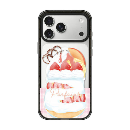For iPhone 17 Pro Matcha Latte Cake Pattern Magnetic Acrylic TPU Phone Case - Strawberry Parfait Cup - EDA009713102D