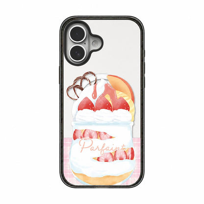 For iPhone 16 Plus Matcha Latte Cake Pattern Magnetic Acrylic TPU Phone Case - Strawberry Parfait Cup - EDA009713107D