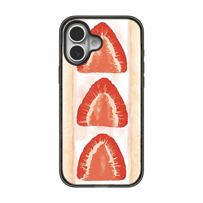 For iPhone 16 Matcha Latte Cake Pattern Magnetic Acrylic TPU Phone Case - Watercolor Strawberry Toast - EDA009713108E