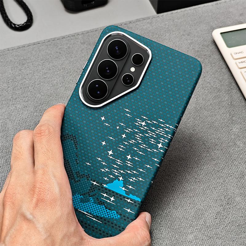 For Galaxy S25 Ultra 5G Kevlar Texture Water Sticker Magnetic Phone Case - Blue - EDA009713201B