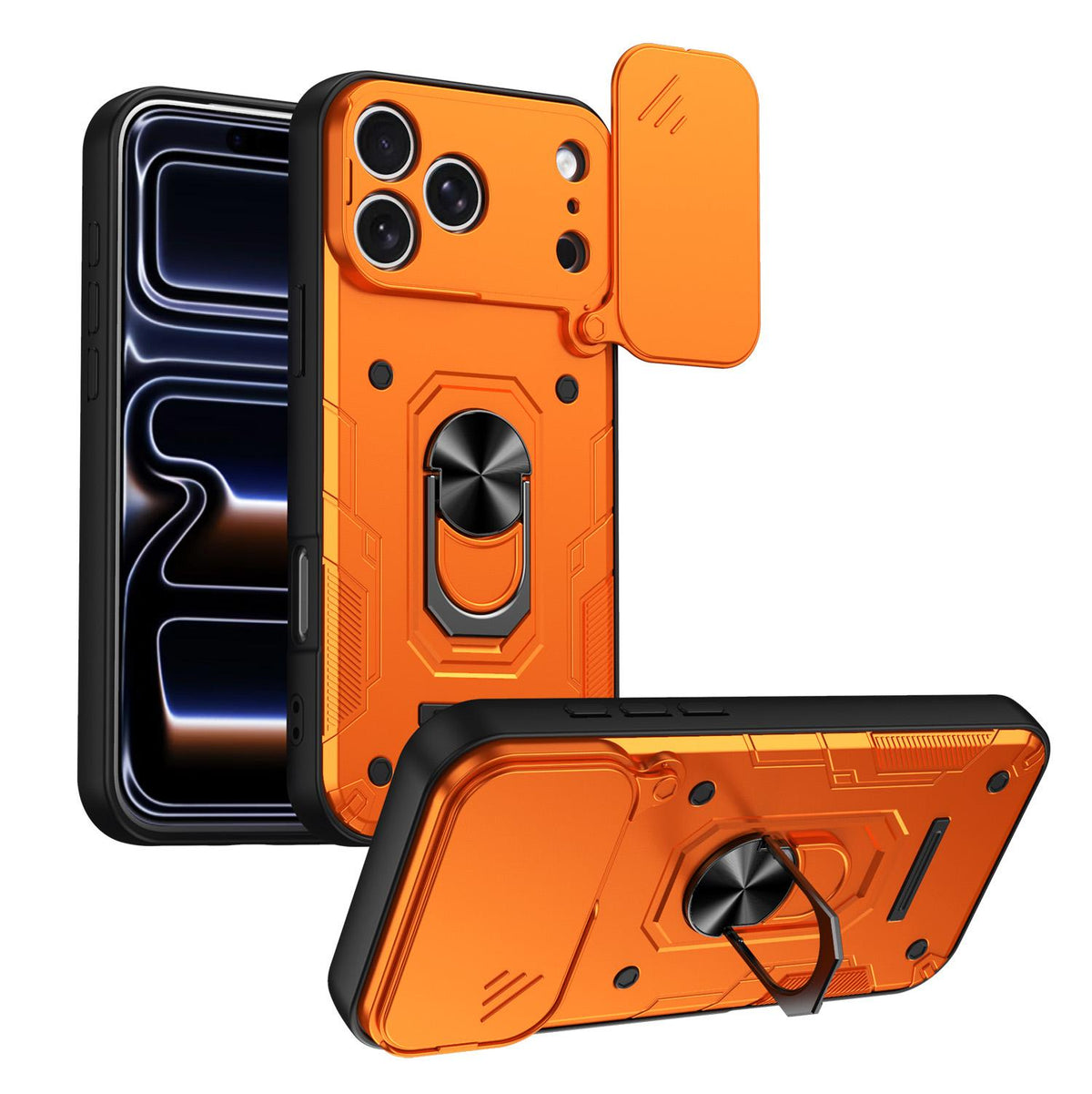 For iPhone 17 Pro Max Nanshan Armor Sliding Camshield Ring Holder Phone Case - Orange - EDA009714301A