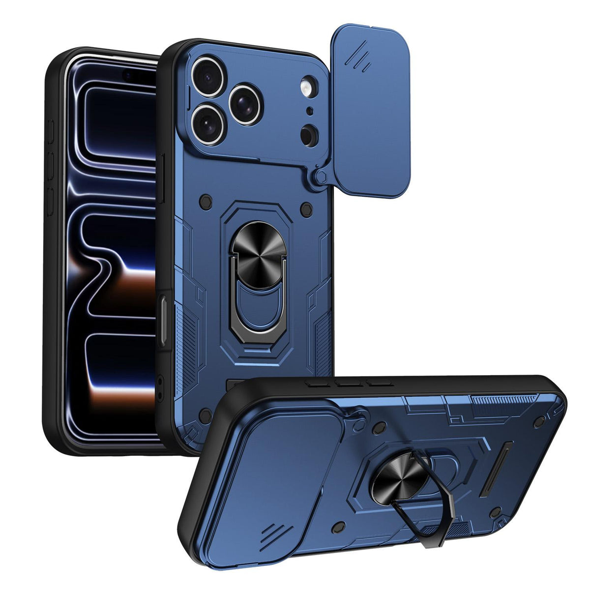 For iPhone 17 Pro Max Nanshan Armor Sliding Camshield Ring Holder Phone Case - Blue - EDA009714301B